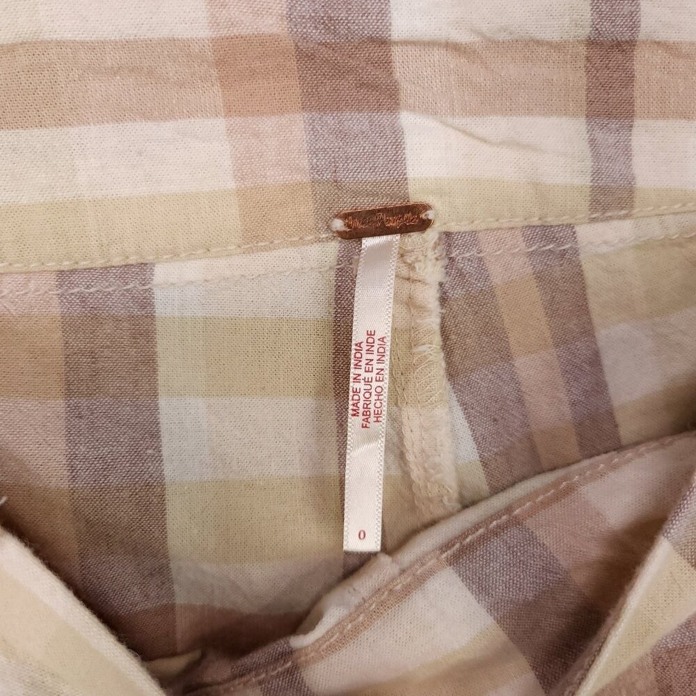 Free People Plaid Flare Pants Womens 0 Linen Blend Low Rise Retro Hippie Boho - Picture 14 of 16